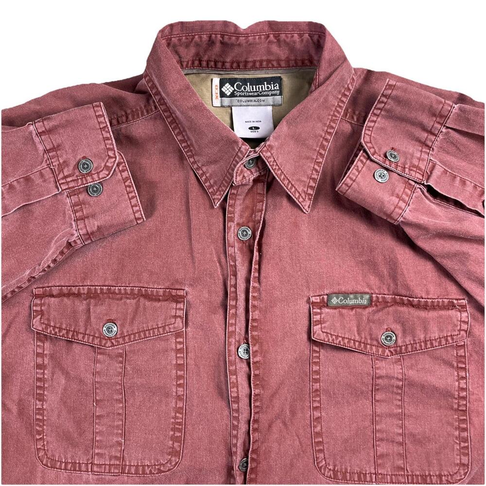 Columbia XCO Red Button Up Long Sleeve Shirt Red Men's Large Outdoors Chanbray